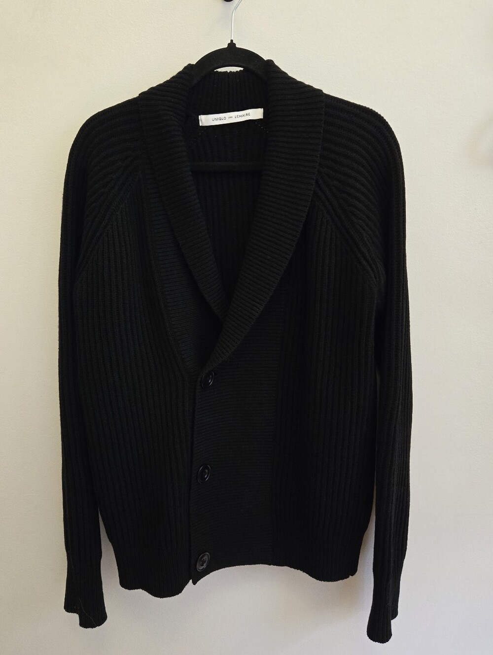 Uniqlo & Lemaire Black Ribbed Shawl-Collar Button Cardigan Size L